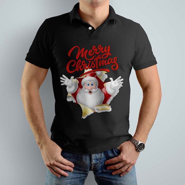 Marry Christmas Black Polo T-Shirts for Men