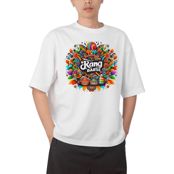 Holi t-shirt, Rang Barse tee, festive fashion, oversized shirt, colorful top.