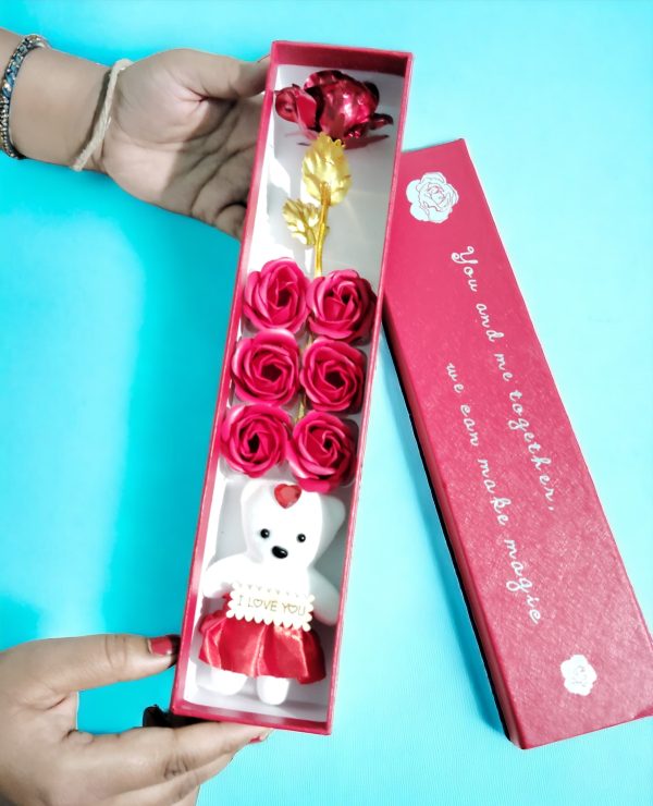 Valentine's Bundle: Roses, soap flowers, teddy. Perfect love gift