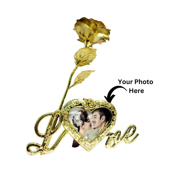 Golden Red Rose with Love Photo Frame.